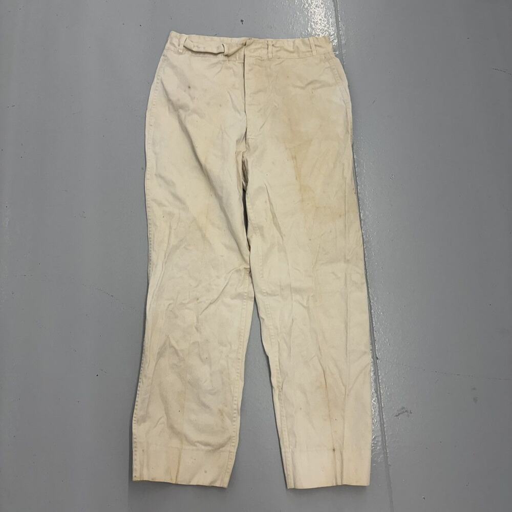 Vintage 50s Cream Sanforized Workwear Cotton Chinos 34x30